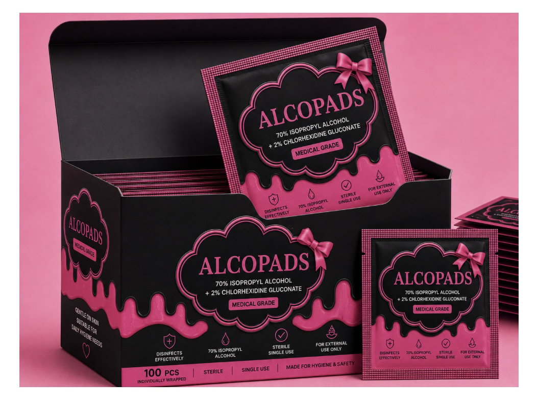 Black & Raspberry Pink Alcohol Pads - 100pcs per box (10 Boxes per Order)_0