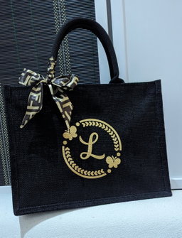BLACK Jute Bag with Zipper