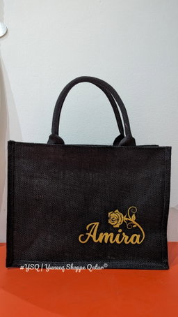 BLACK Jute Bag with Zipper