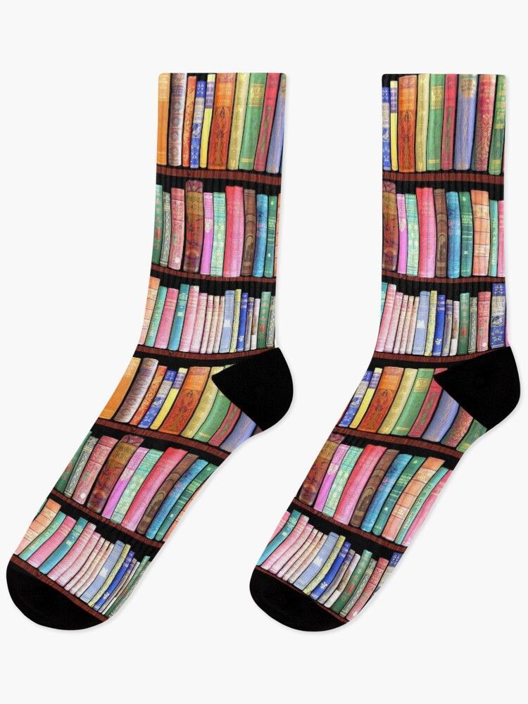 Bookworm Antique book library, vintage book shelf Socks