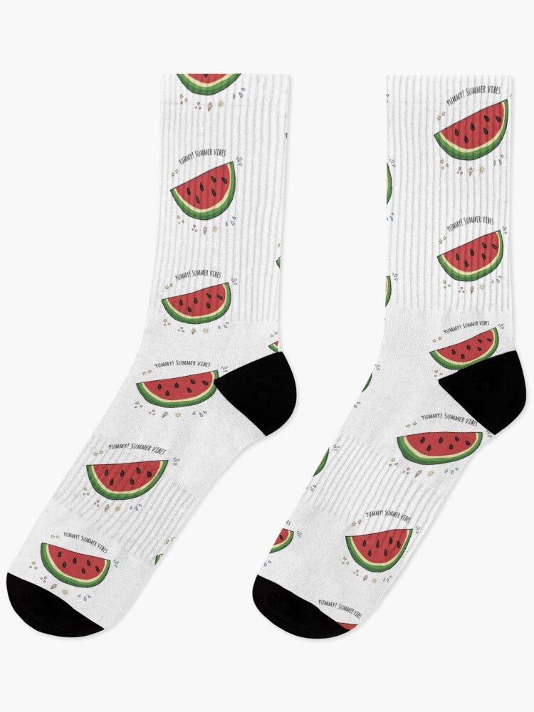 Yummy! Summer Vibes Watermelon Slice Illustration Socks
