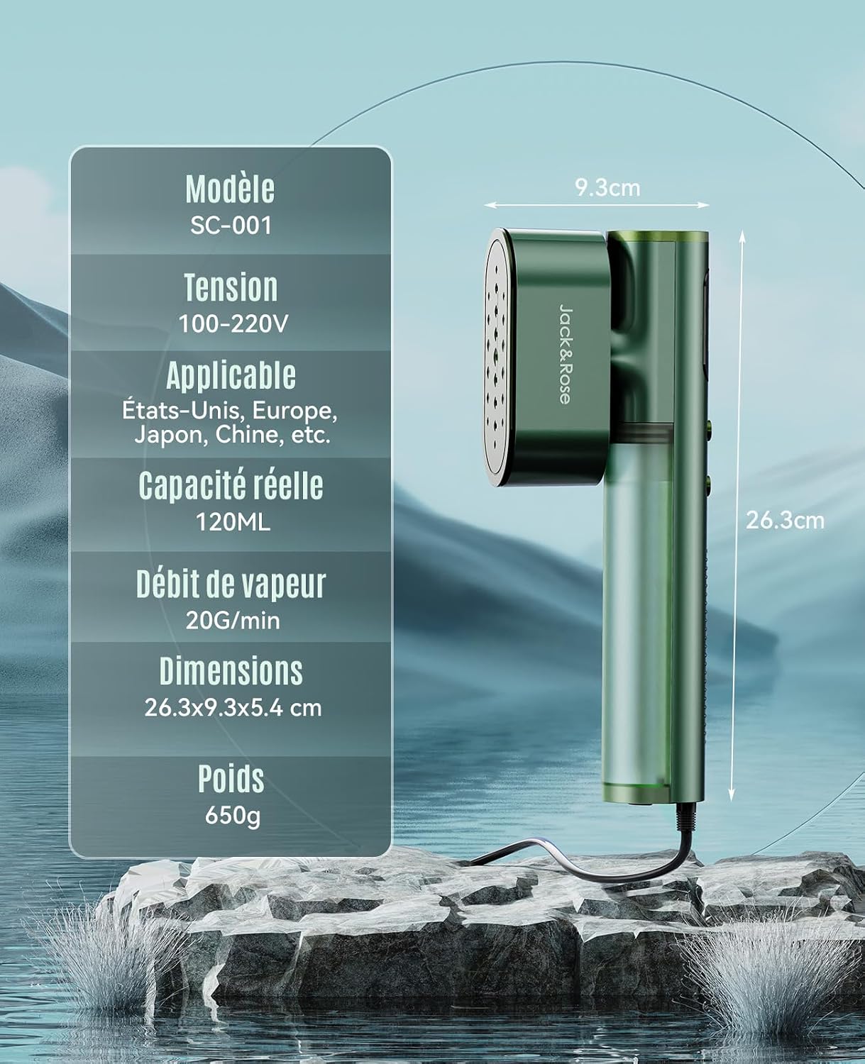 Repasser Vertical, Grand réservoir d'eau de 150 ml, 2 en 1 Steamer Chauffage rapide_3