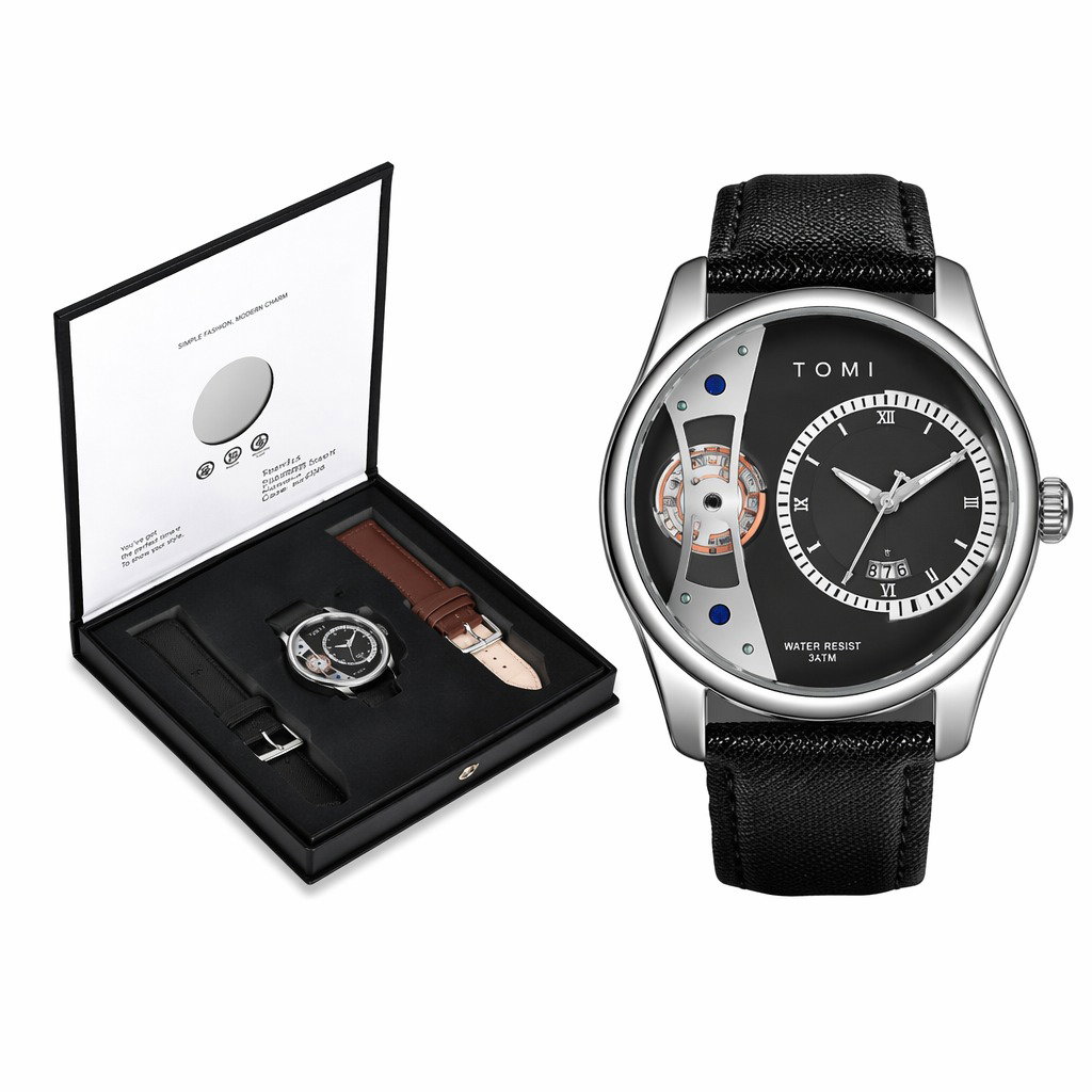 Montre Homme TOMI Élégante avec Bracelets Interchangeables – Coffret Cadeau