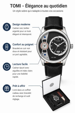 Montre Homme TOMI Élégante avec Bracelets Interchangeables – Coffret Cadeau