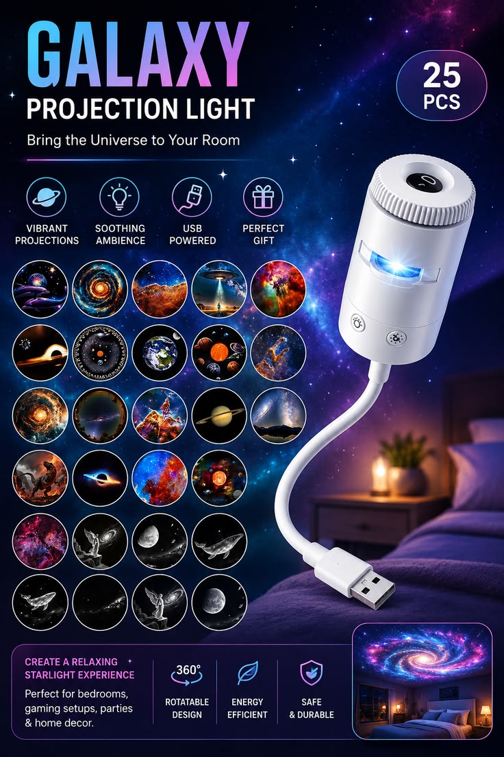 Starglow Galaxy Star Projector Lamp (360° Rotating with Remote_3