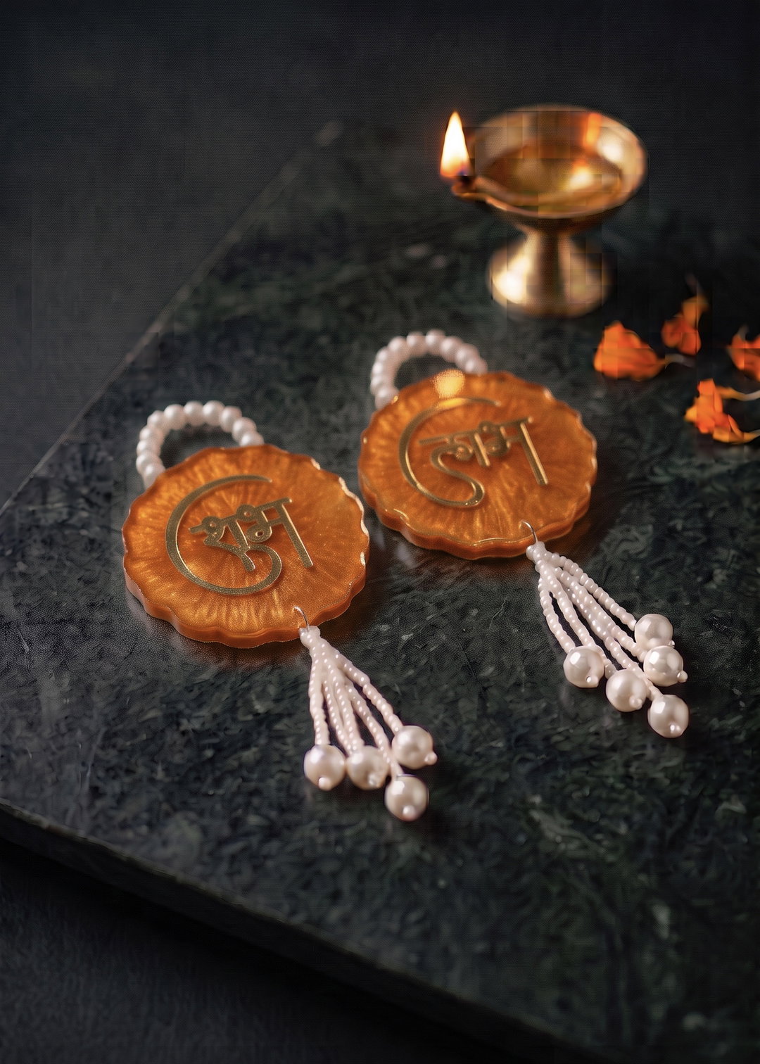 Traditional Shubh Labh Hanging Latkans - Small (Orange)