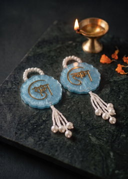 Traditional Shubh Labh Hanging Latkans - Small (Sky Blue)