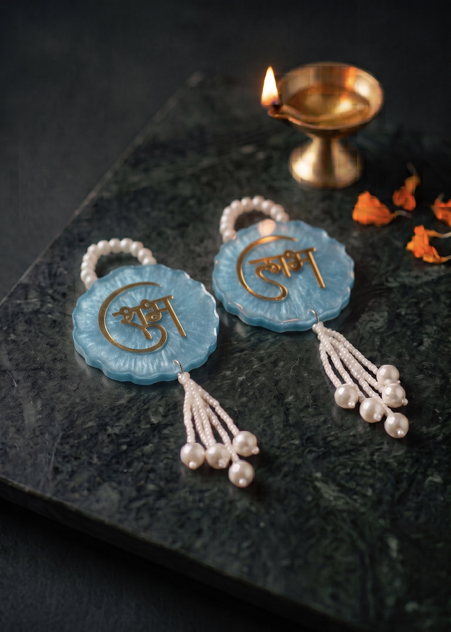 Traditional Shubh Labh Hanging Latkans - Small (Sky Blue)