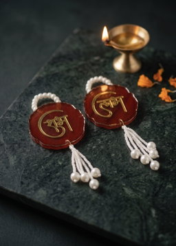Traditional Shubh Labh Hanging Latkans - Small (Maroon)
