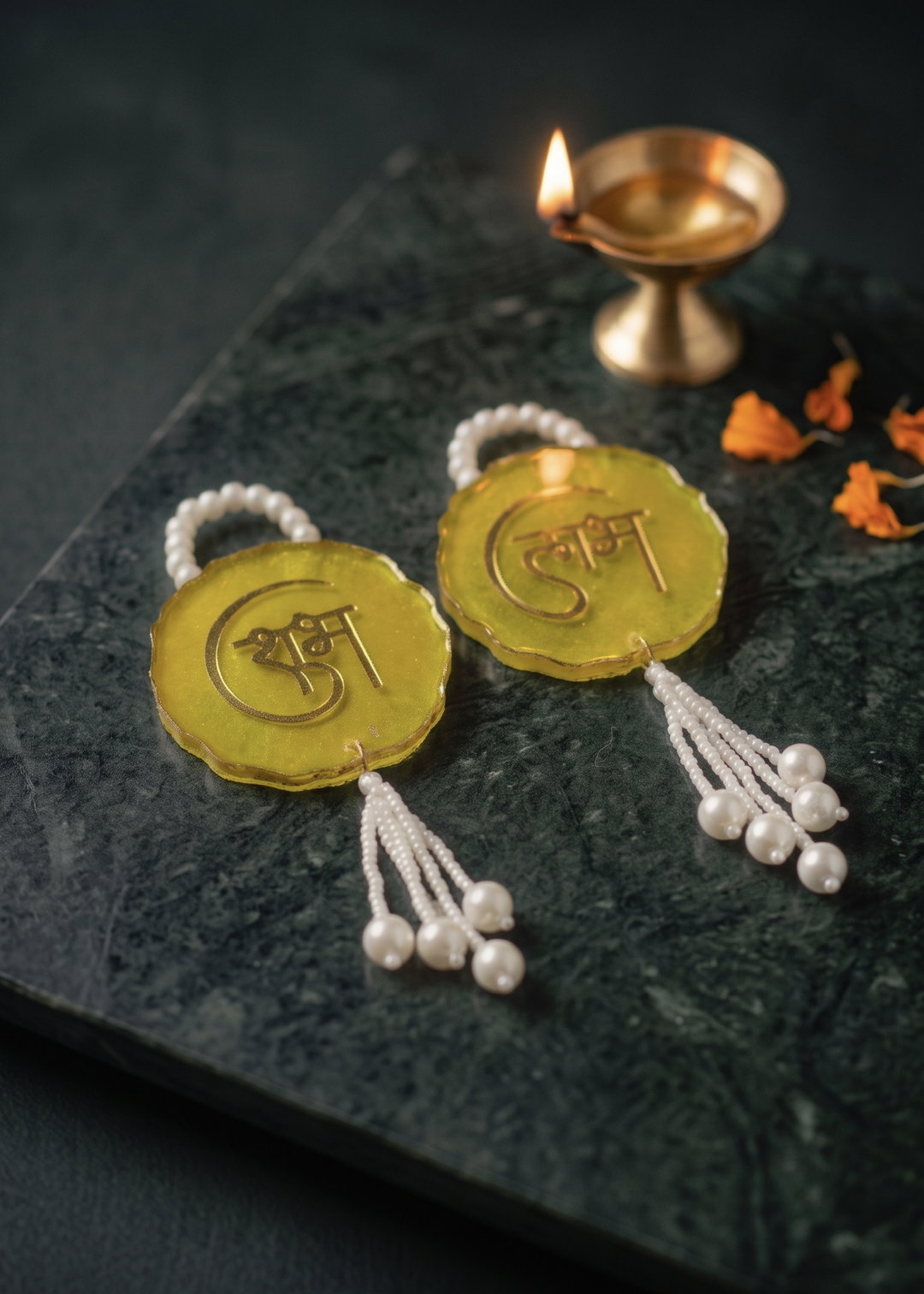 Traditional Shubh Labh Hanging Latkans - Small (Lemon Yellow)