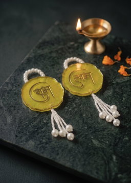 Traditional Shubh Labh Hanging Latkans - Small (Lemon Yellow)