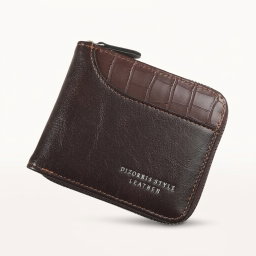 Premium Short Style Leather Men's Wallet - Zipper Coin Pocket, RFID & Multi-Card Holder