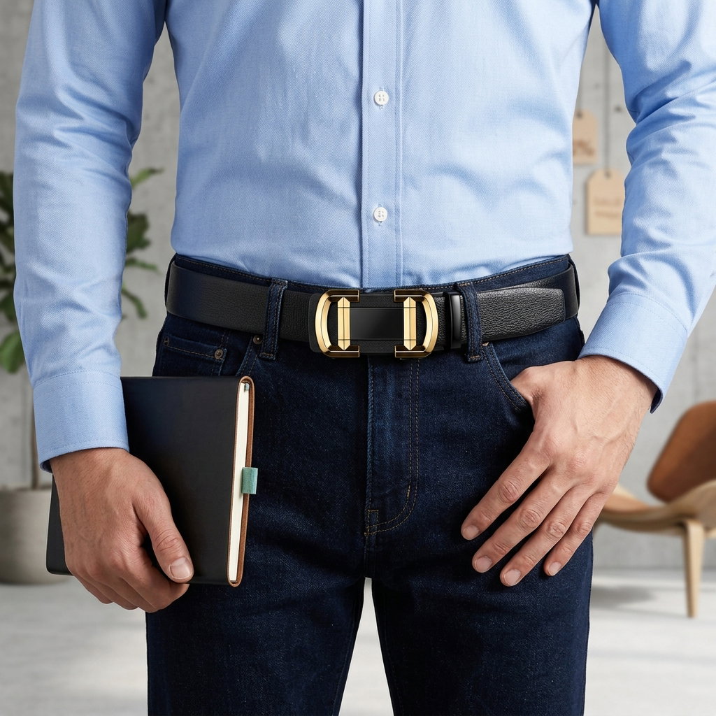 New Genuine Men's PU Belt Luxury Brand Automatic Buckle Soft Belt Work Pants Denim Belt Business Fashion_2