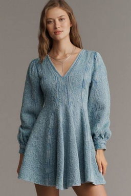 Anthropologie Pilcro Long-Sleeved Textured Mini Fit & Flare Dress