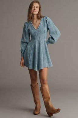 Anthropologie Pilcro Long-Sleeved Textured Mini Fit & Flare Dress