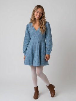 Anthropologie Pilcro Long-Sleeved Textured Mini Fit & Flare Dress