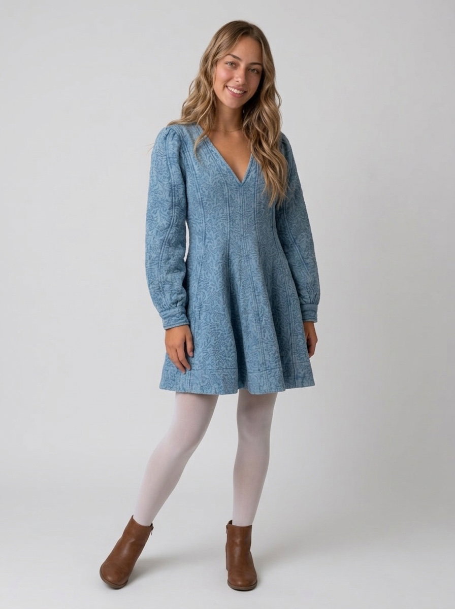Anthropologie Pilcro Long-Sleeved Textured Mini Fit & Flare Dress_3