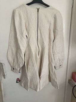 Anthropologie Pilcro Long-Sleeved Textured Cream Mini Fit & Flare Dress