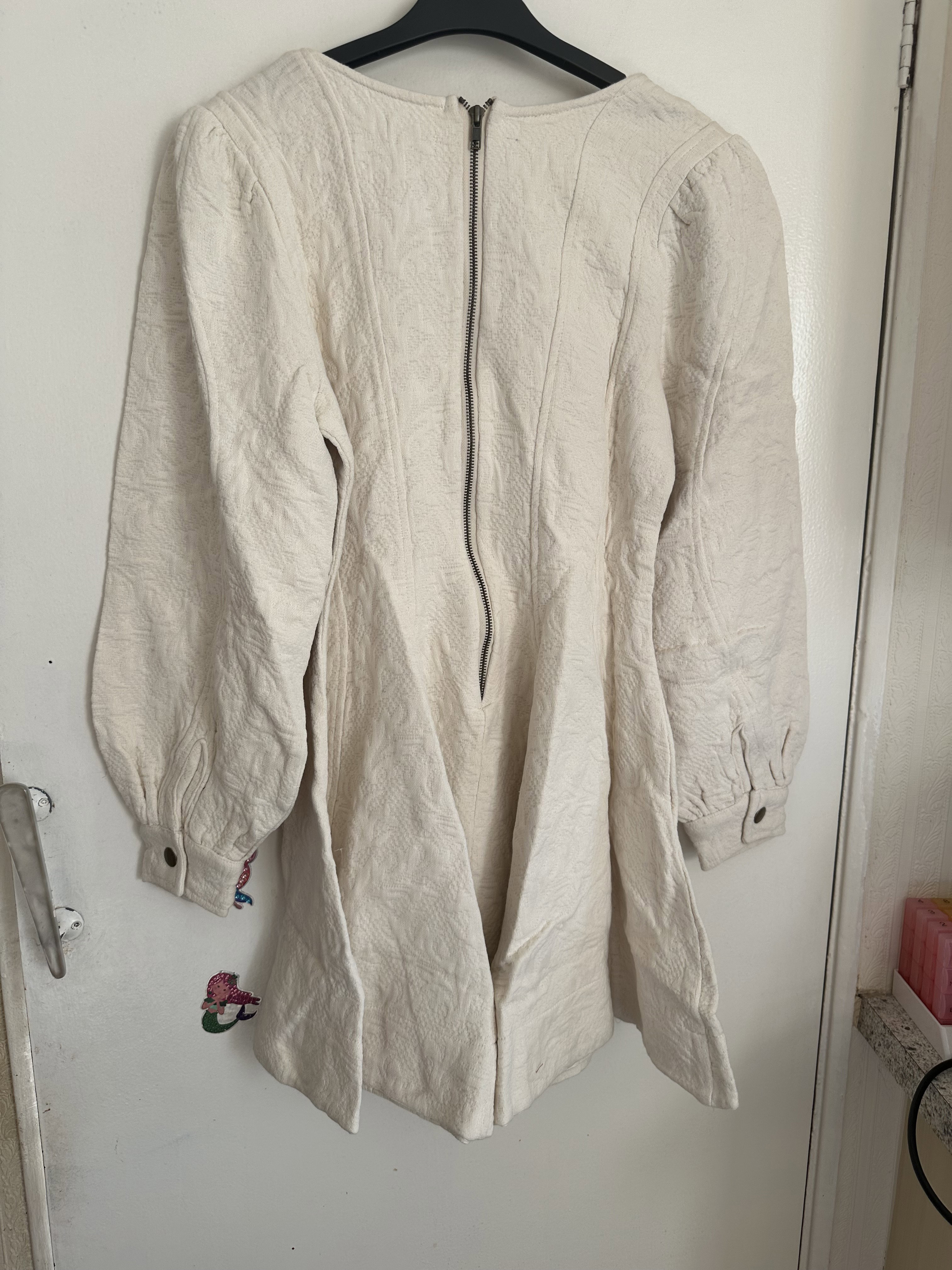 Anthropologie Pilcro Long-Sleeved Textured Cream Mini Fit & Flare Dress_4