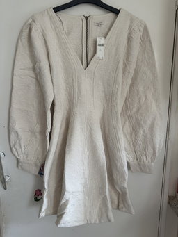 Anthropologie Pilcro Long-Sleeved Textured Cream Mini Fit & Flare Dress