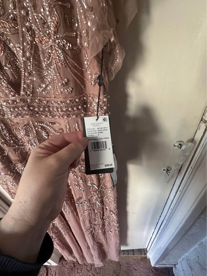 Adrianna Papell Beaded Mesh Maxi Dress Rose Gold _8