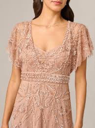 Adrianna Papell Beaded Mesh Maxi Dress Rose Gold 
