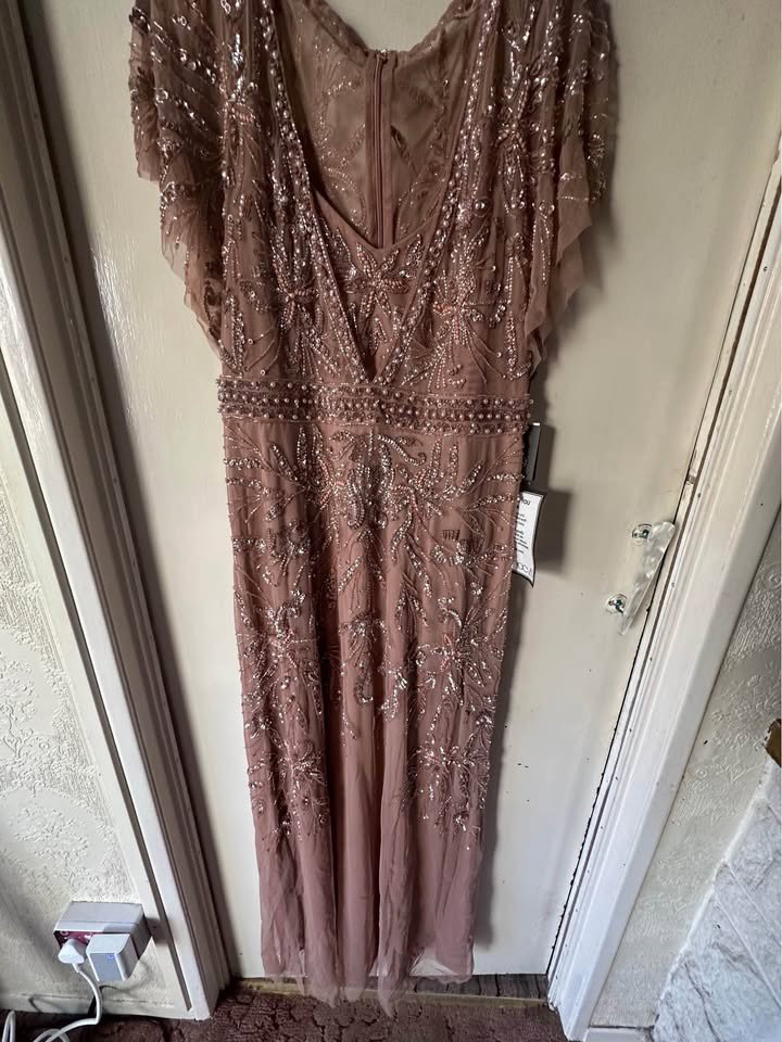 Adrianna Papell Beaded Mesh Maxi Dress Rose Gold _6
