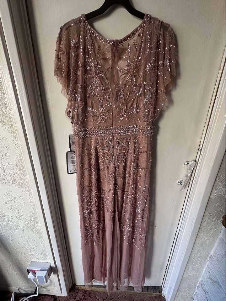 Adrianna Papell Beaded Mesh Maxi Dress Rose Gold _9