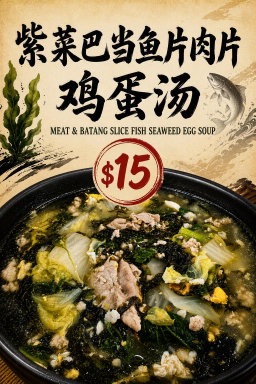 Meat (Chicken or Pork) & Batang Slice Fish Seaweed Egg Soup