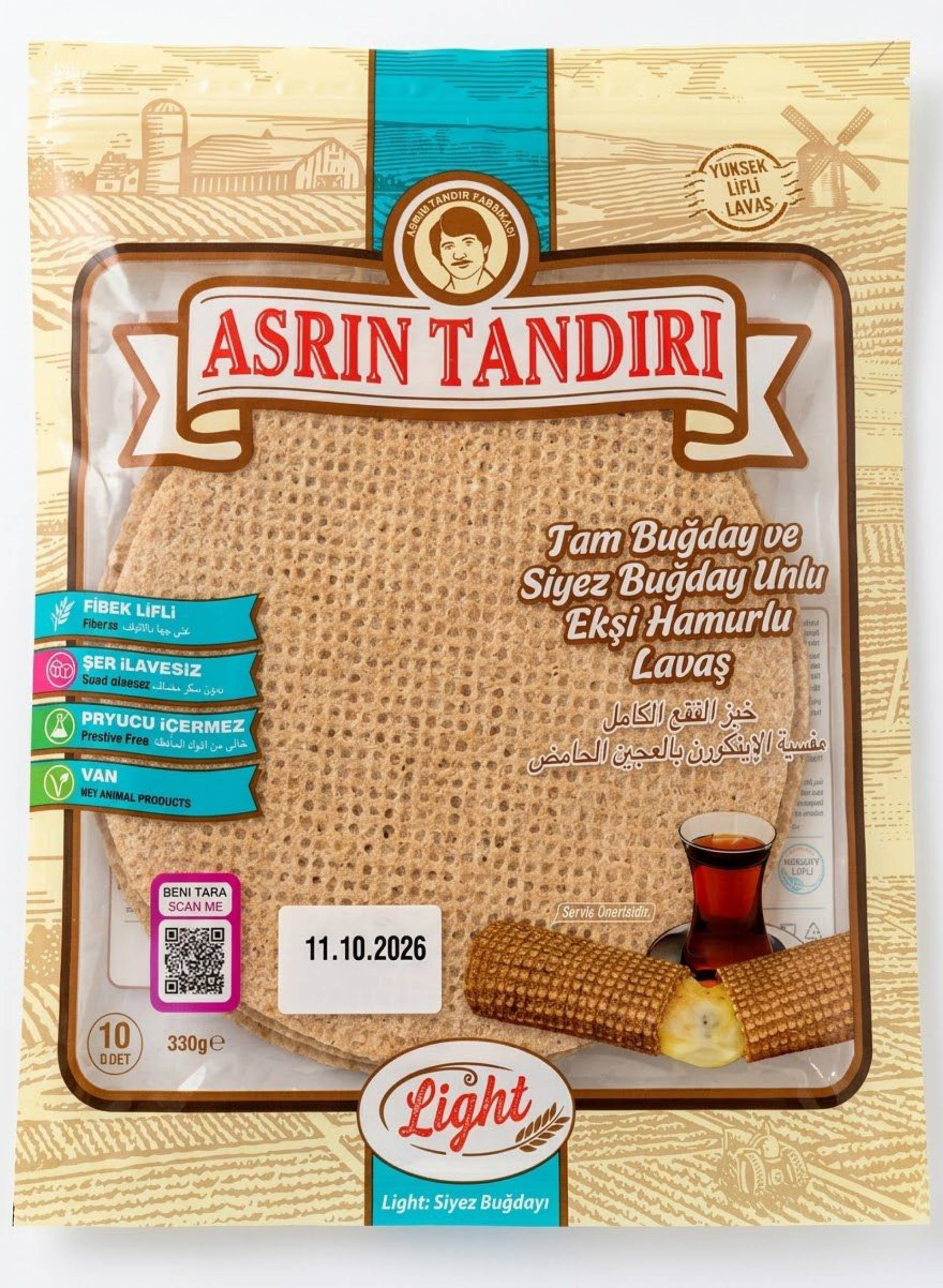 Buğday Unlu Ekşi Hamurlu Lavaş - 330g (10 Adet)  خبز شوفان وقمح_0