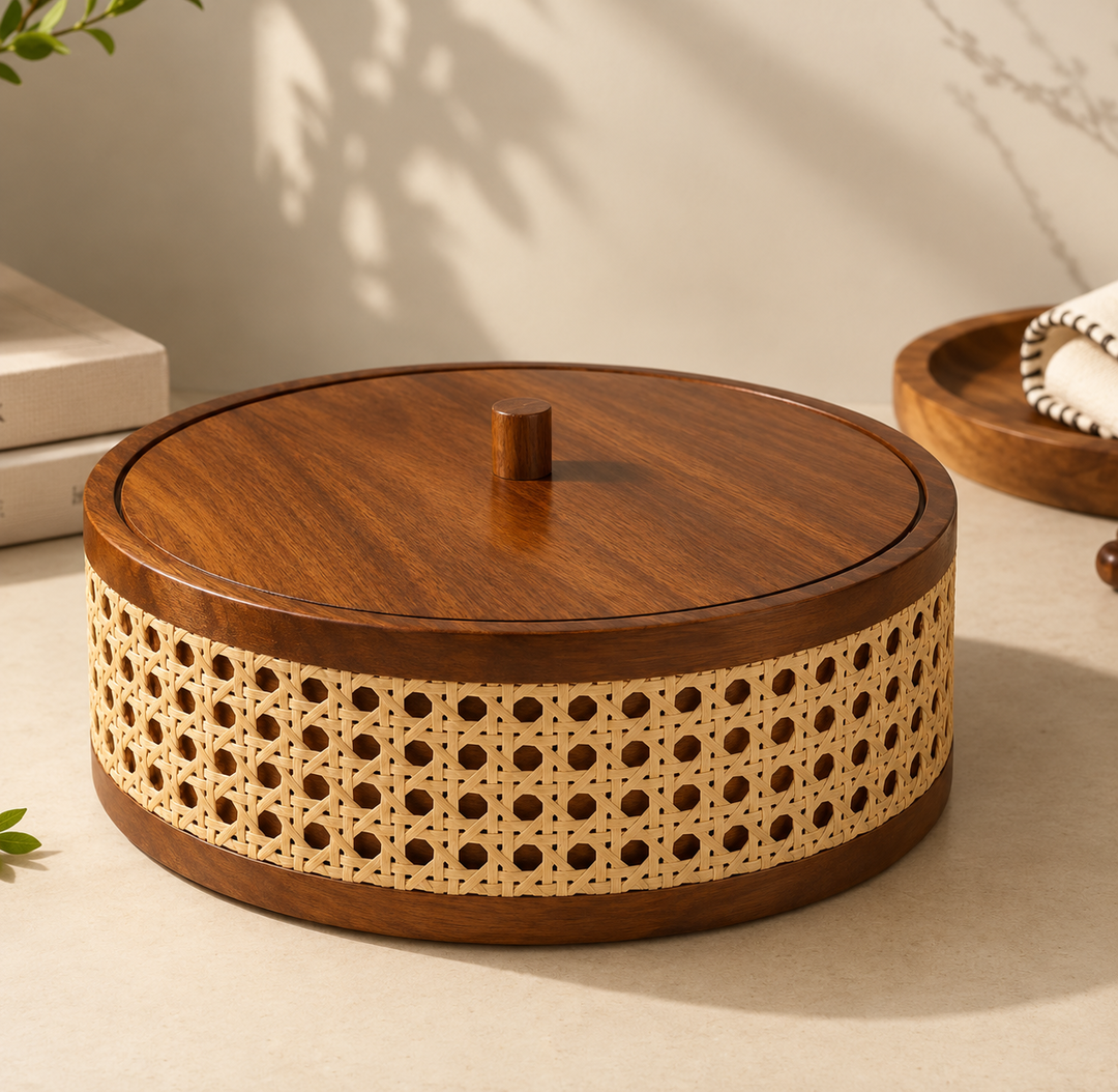 Cane Weave Round Box 