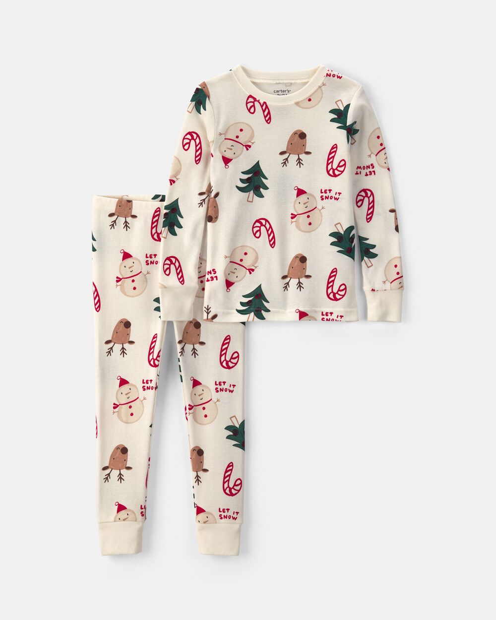 Toddler 2-Piece Christmas Holiday Icon 100% Cotton Snug Fit Pajama Set - Cream