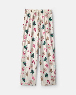Adult Christmas Icon Fleece Loose Fit Pajama Bottoms - Cream