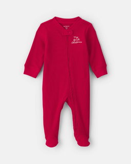 Baby 'My First Christmas' Cotton Thermal Sleep & Play Pajamas - Red