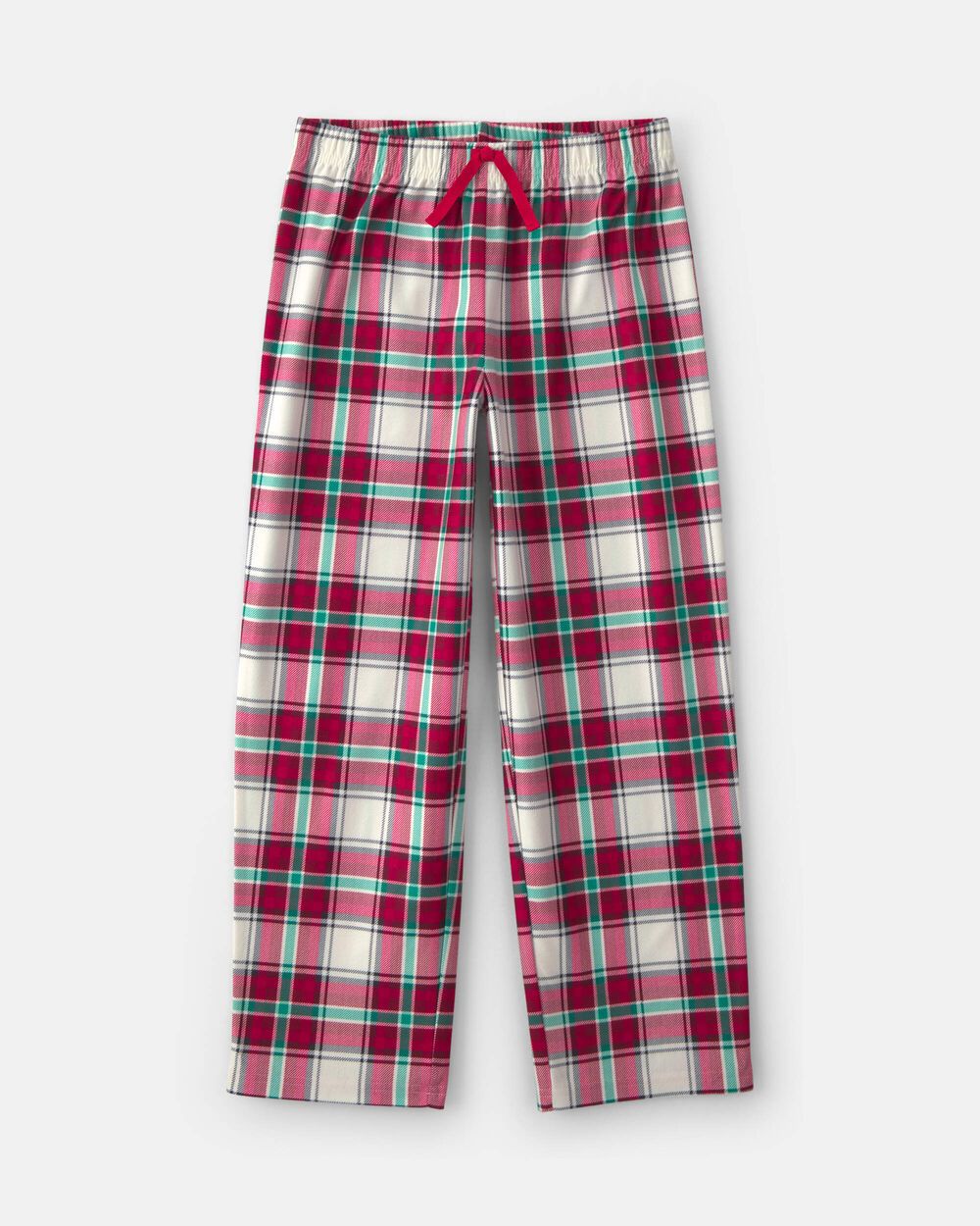 Kids Christmas Plaid Fleece Loose Fit Pajama Bottoms - Red/Green