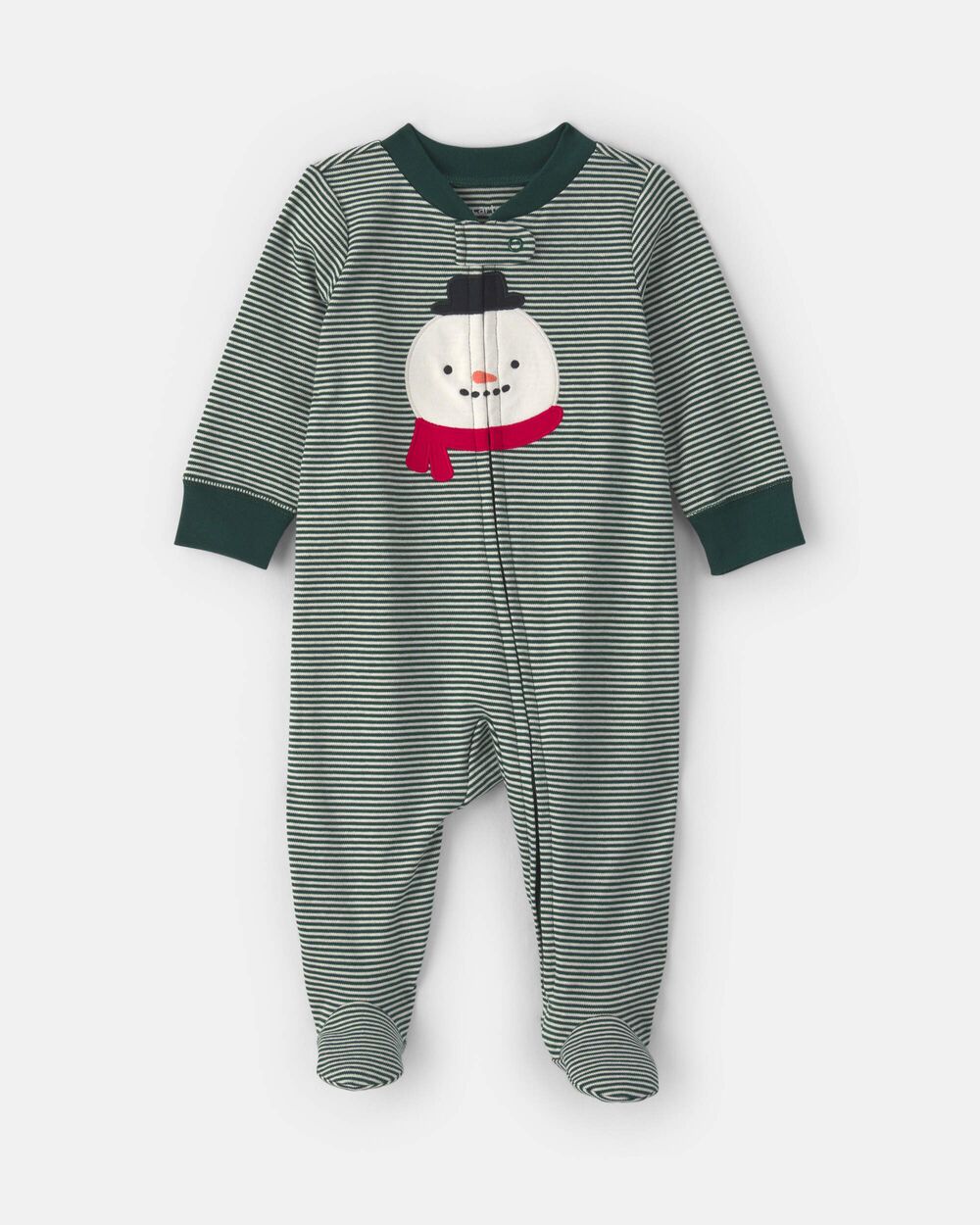 Baby Snowman 100% Cotton 2-Way Zip Sleep & Play Pajamas - Green