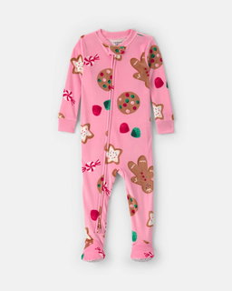 Baby Girl 1-Piece Christmas Gingerbread 2-Way Zip DreamPlush Snug Fit Footed Pajama - Pink
