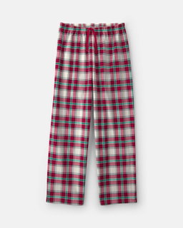 Adult Christmas Plaid Fleece Loose Fit Pajama Bottoms - Red/Green