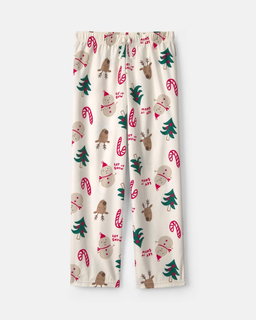 Kids Christmas Icon Fleece Loose Fit Pajama Bottoms - Cream