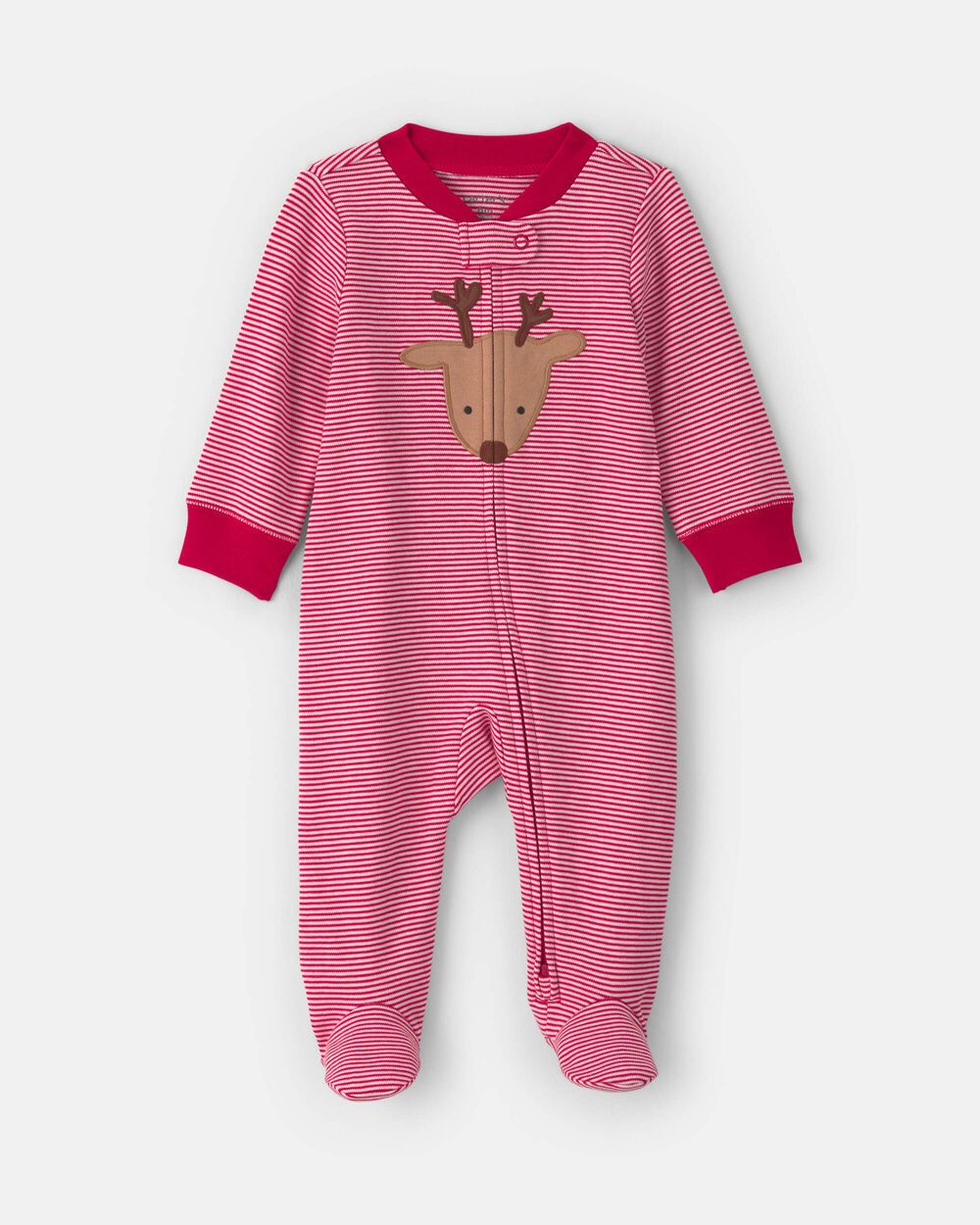 Baby Reindeer 100% Cotton 2-Way Zip Sleep & Play Pajamas - Red