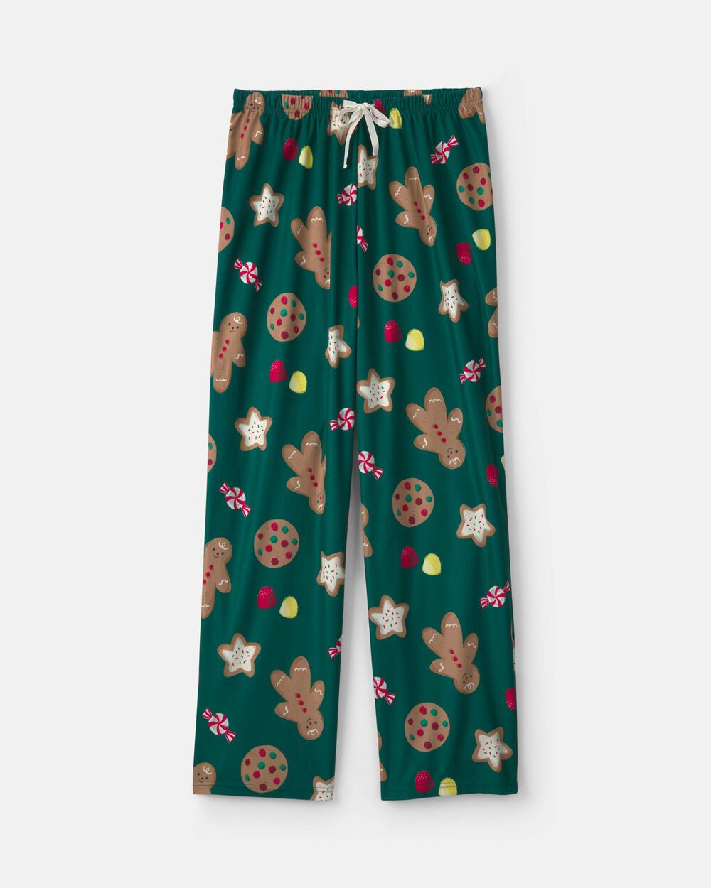 Adult Christmas Gingerbread Fleece Loose Fit Pajama Bottoms - Green