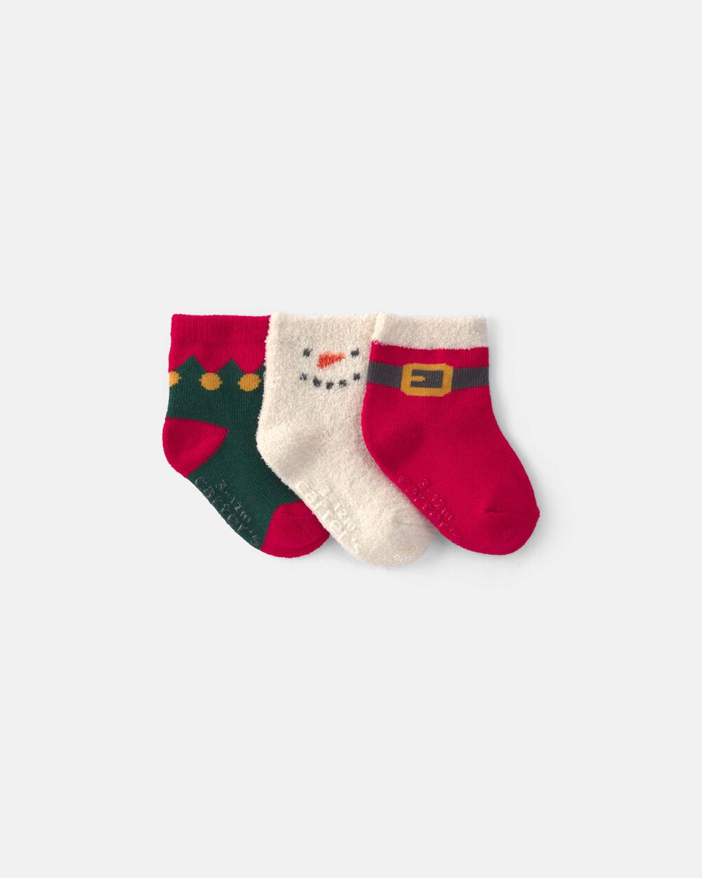 Baby 3-Pack Santa Christmas Booties - Red/White/Green