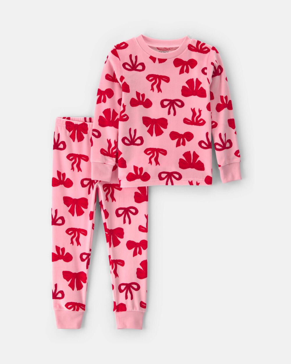 Toddler Girl 2-Piece Bows DreamPlush Snug Fit Pajama Set - Pink
