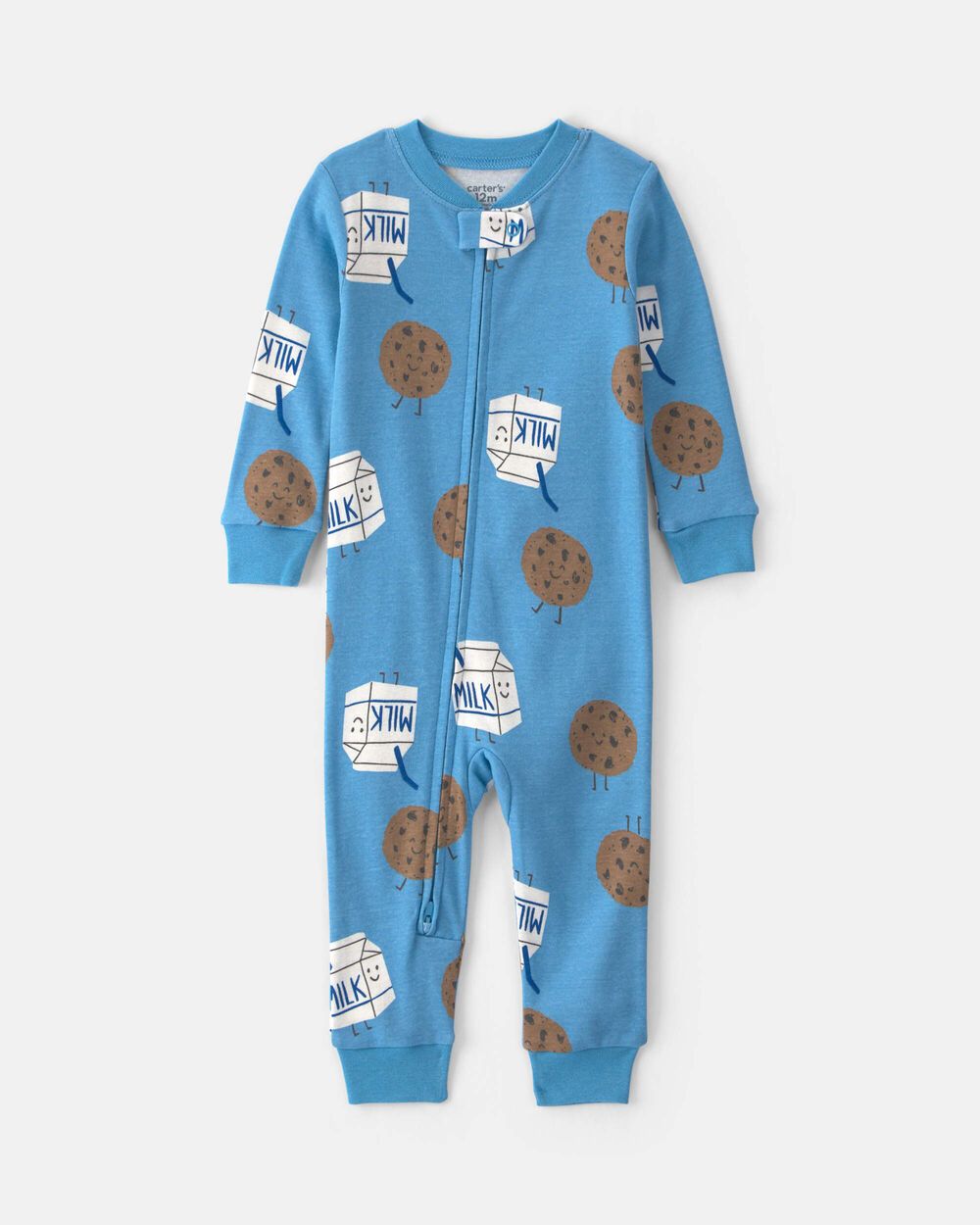Toddler Boy 1-Piece Milk & Cookies 100% Cotton Snug Fit Pajama - Blue