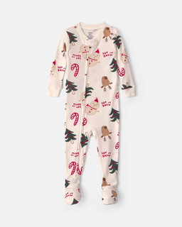 Toddler 1-Piece Christmas Icon 100% Cotton Snug Fit Footed Pajama - Cream
