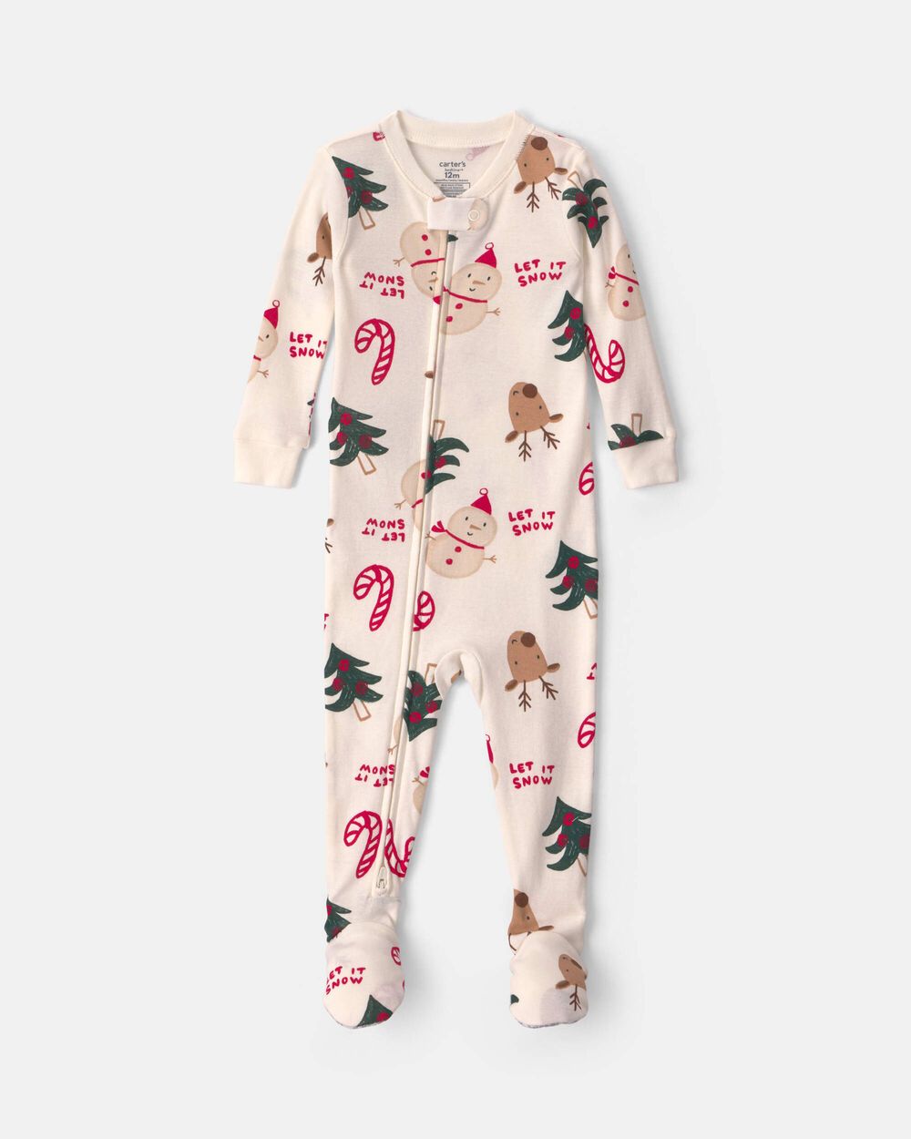 Toddler 1-Piece Christmas Icon 100% Cotton Snug Fit Footed Pajama - Cream