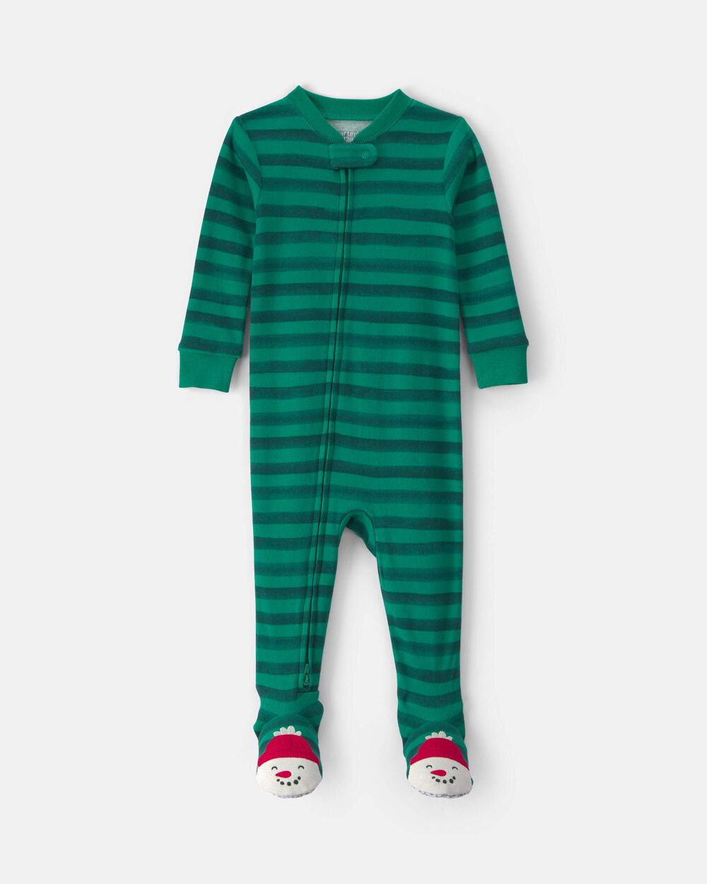 Baby 1-Piece Christmas Snowman 2-Way Zip 100% Cotton Snug Fit Footed Pajama - Green