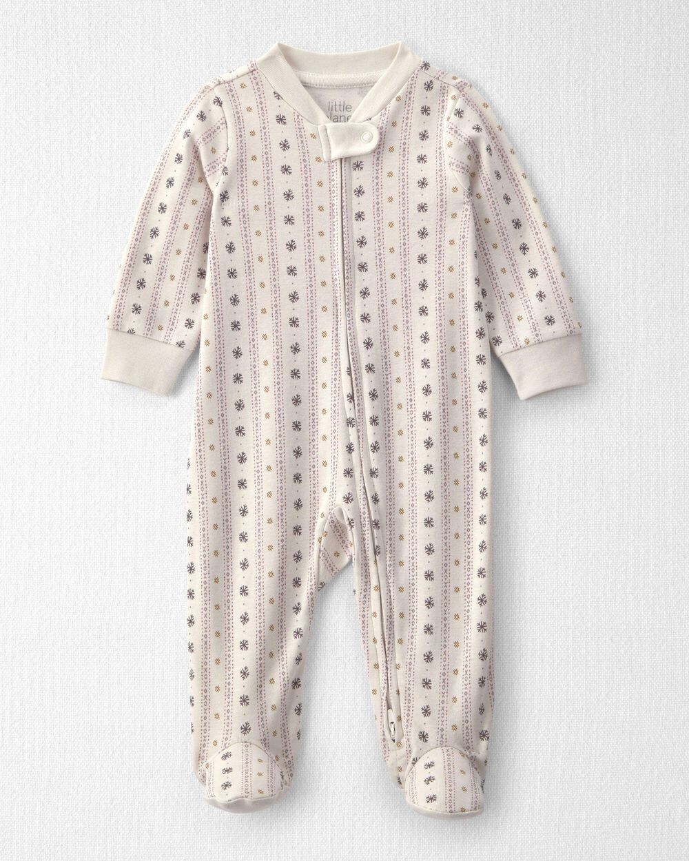 Baby Girl Organic Cotton Sleep & Play Pajamas in Snowflakes