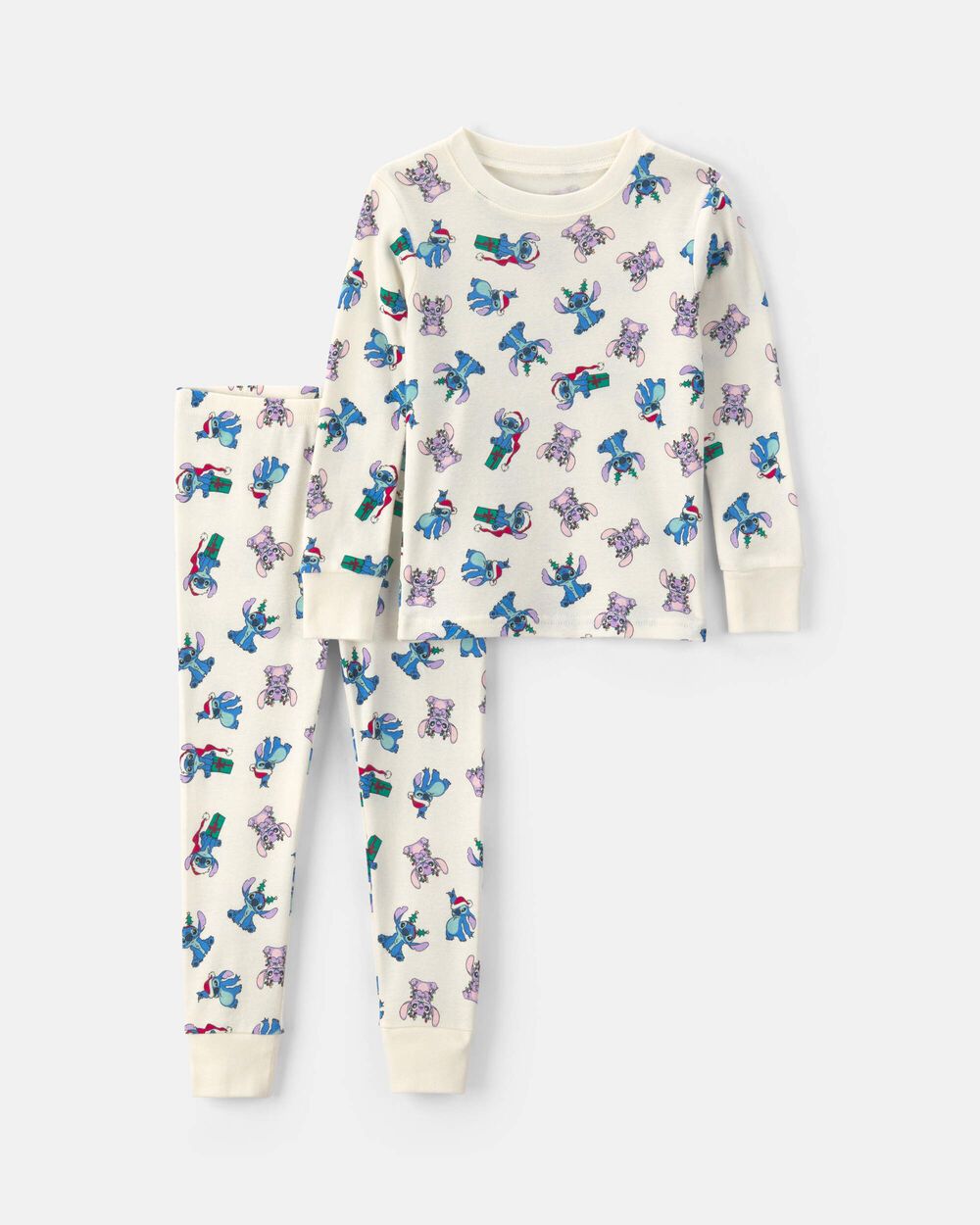 Toddler 2-Piece Disney© Stitch Christmas 100% Cotton Snug Fit Pajama Set - Ivory