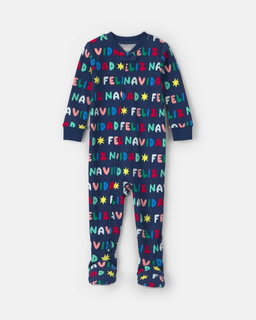 Baby 1-Piece 'Feliz Navidad' Christmas 100% Cotton Snug Fit Footed Pajama - Navy Blue